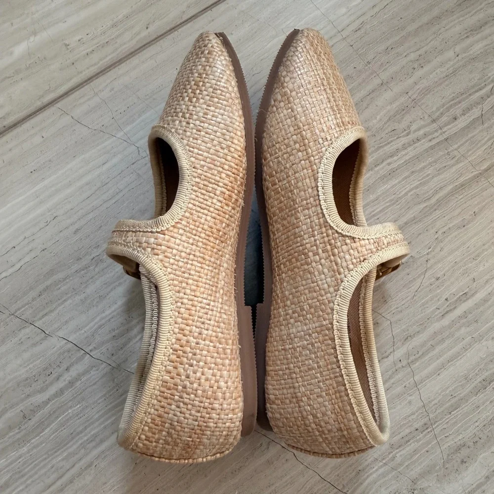 J.Crew Factory Mary Jane Flats Woven Raffia Natural Tan Dressy Trip BW246 K11